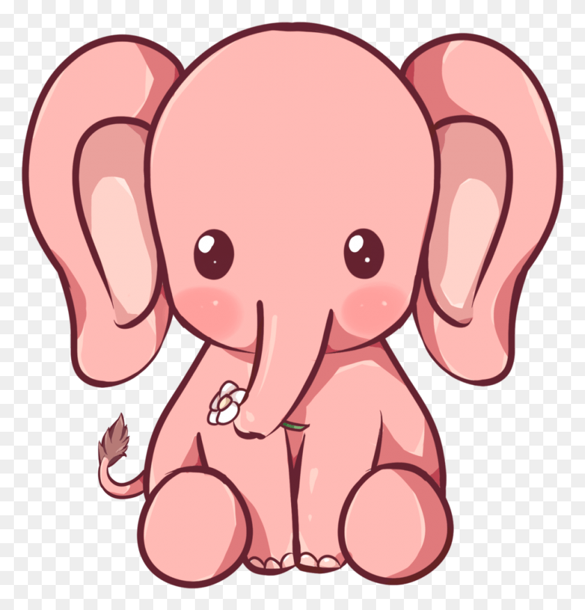 963x1008 Рисунок Слонов Каваи Милый Розовый Слон, Животное, Дикая Природа, Млекопитающее Png Скачать