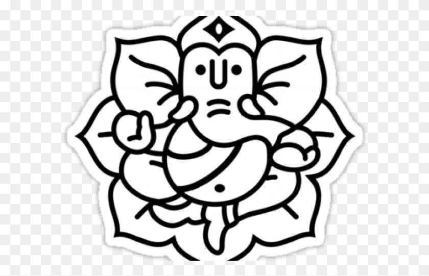 602x481 Drawing Ganesh With Flower, Stencil, Pattern HD PNG Download