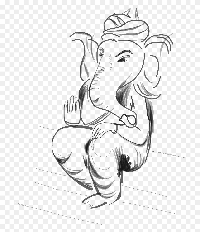 717x913 Drawing Ganesha Cartoon Sketch, Statue, Sculpture HD PNG Download