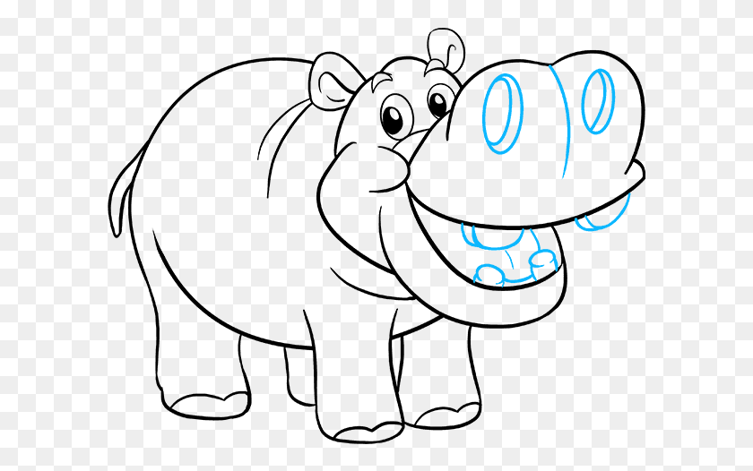 601x466 Drawing Hippopotamus Transparent Hippo Drawing, Text, Symbol, Logo HD PNG Download