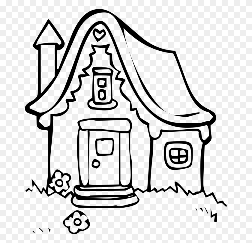 673x750 Drawing House Coloring Book Line Art Cottage Drawing Cartoon Houses Greatest Line Drawing, Gray, World Of Warcraft HD PNG Download