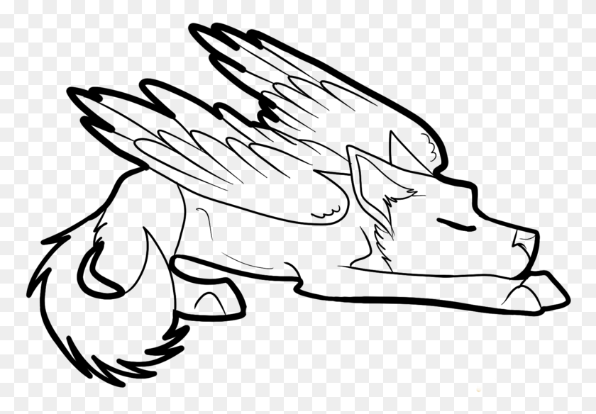 770x524 Drawing Line Art Cartoon White Footwear Image Wolf Drawing With Wings, Nature, Outdoors, Outer Space HD PNG Download