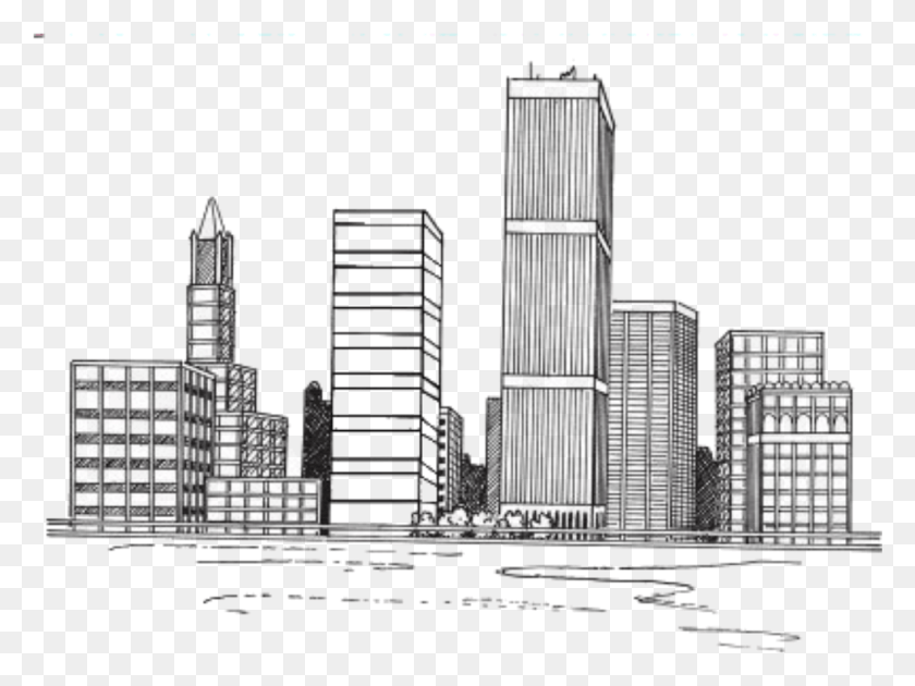 1035x757 Drawing New York City Illustration Cityscape Landmark City Drawing, High Rise, Urban, Building HD PNG Download