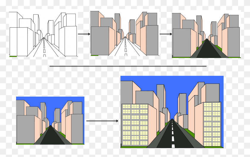 2015x1211 Drawing Road Perspective Road With Buildings Drawing, Collage, Poster, Advertisement HD PNG Download