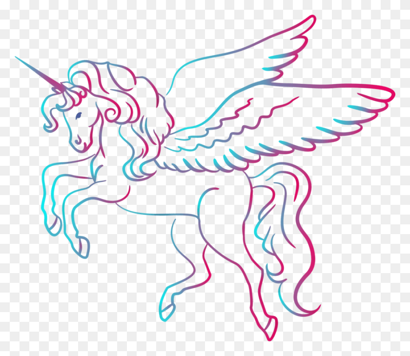 872x750 Drawing Unicorn Line Art Coloring Book Cartoon Unicorn With Wings Drawing, Dragon, Animal, Kite HD PNG Download