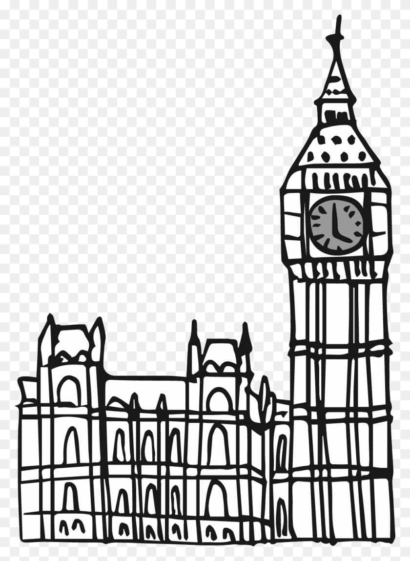965x1348 Drawn Big Ben England Big Ben England Drawing, Tower, Architecture, Building HD PNG Download