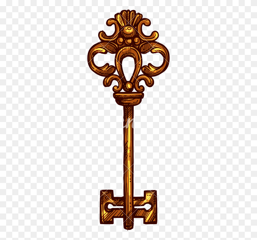 271x727 Drawn Cross Rustic Cross Medieval Lock And Key Drawings, Cane, Stick, Symbol HD PNG Download