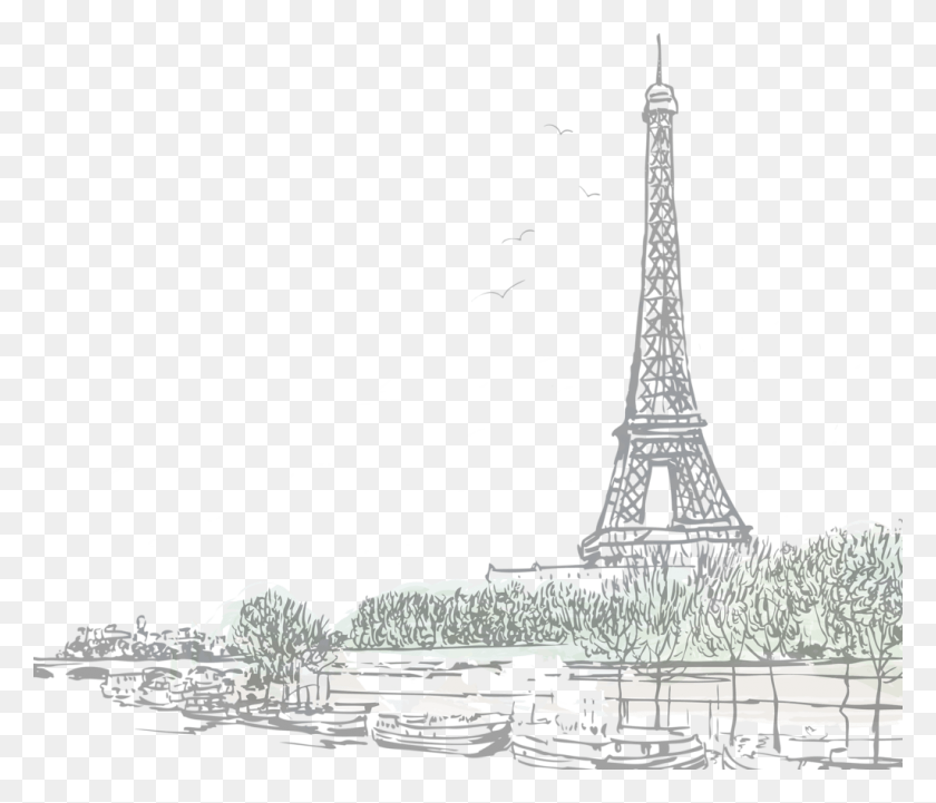 1024x869 Drawn Eiffel Tower Landmark Paris Sketch, Tower, Architecture, Building HD PNG Download