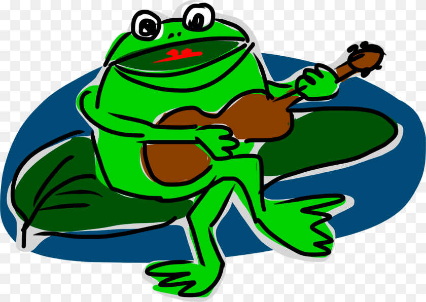 Drawn Frog Playing Guitar Clipart, Amphibian, Animal, Wildlife, Green Transparent PNG