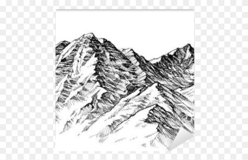 485x481 Нарисованная Ручка Горный Хребет Гора В Черно-Белом Рисунке, Эскиз Hd Png Скачать