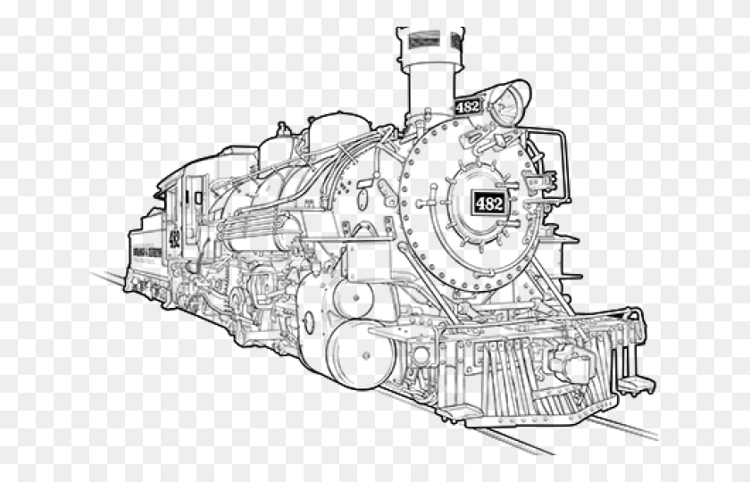 640x480 Drawn Railroad Steam Powered Train Line Drawing Of Steam Locomotive, Gauge, Analog Clock, Clock HD PNG Download