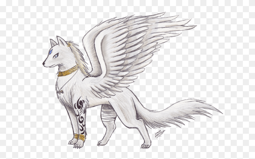 630x463 Drawn Werewolf Wing Wolf With Wings Drawing, Bird, Animal HD PNG Download