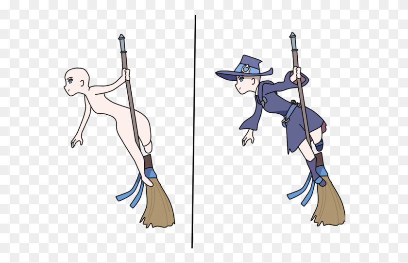 582x481 Drawn Witchcraft Broom Drawing Little Witch Academia Base, Person, Human, Sport HD PNG Download