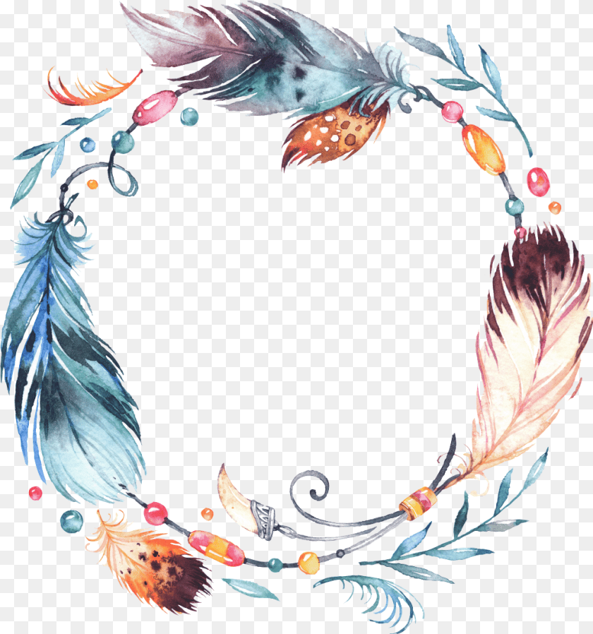 1024x1095 Dreamcatcher Feather Leaves Fang Watercolor Colorful, Art, Graphics, Accessories, Jewelry Clipart PNG