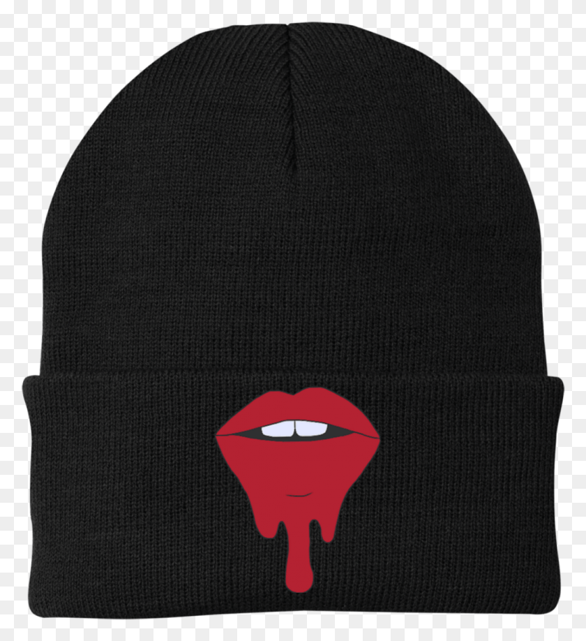 1041x1146 Dripping Lips Beanie With Embroidered Lips Lips Red Beanie, Clothing, Apparel, Hat HD PNG Download