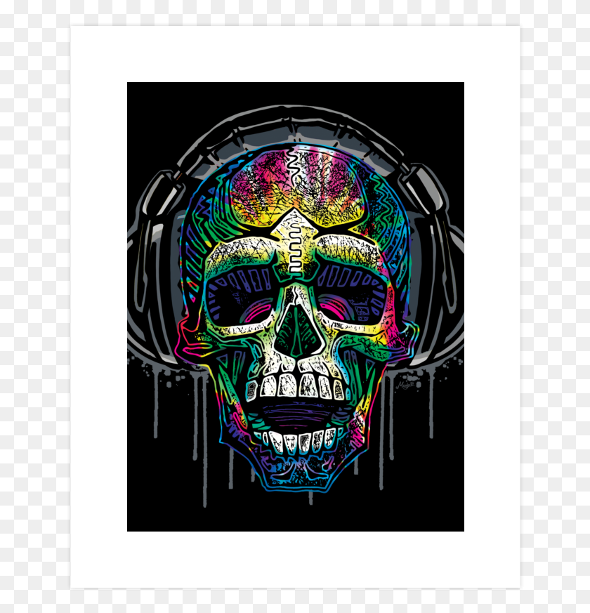 Dripping Skull Chilling With Music Headphones Art Print Skull Headphones Ar...