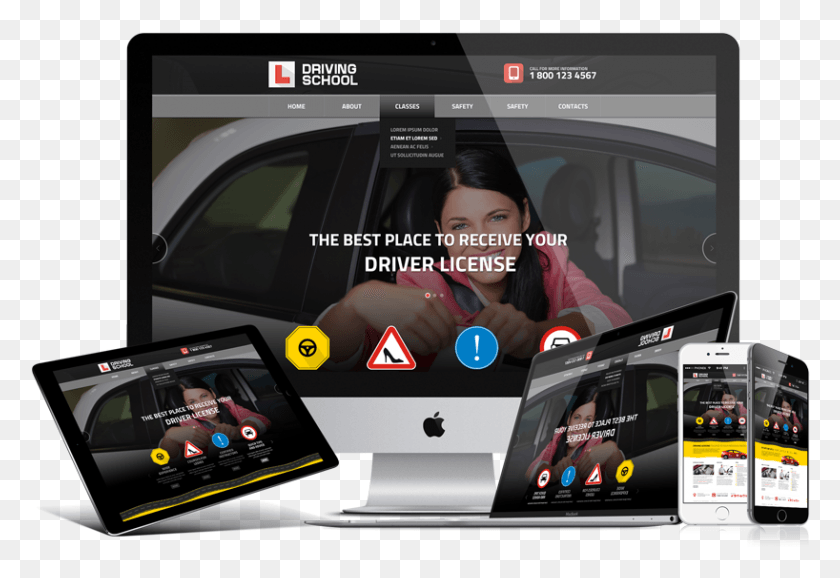 818x544 Driving School Responsive Bootstrap Theme Driving School Joomla Template, Computer, Electronics, Person HD PNG Download