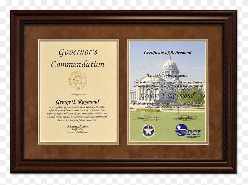 944x685 Dual Retirement Certificate And Commendation Letter Picture Frame, Text, Diploma, Document HD PNG Download