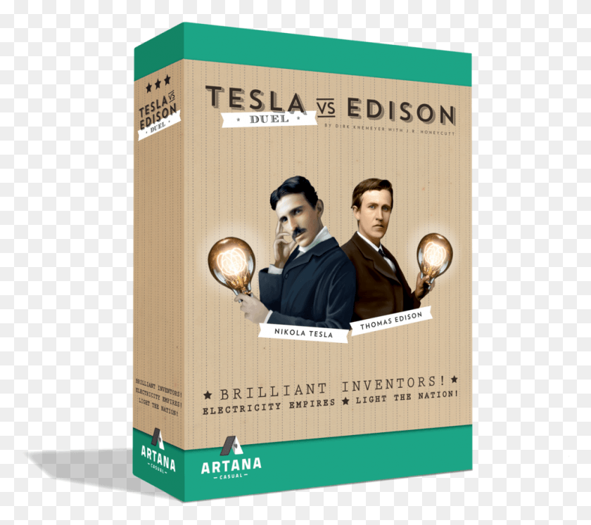 963x849 Descargar Png Duel Es Un Juego De Cartas Para 2 Jugadores De Artana Llc Distilled Tesla Vs Edison Duel, Person, Human, Advertisement Hd Png