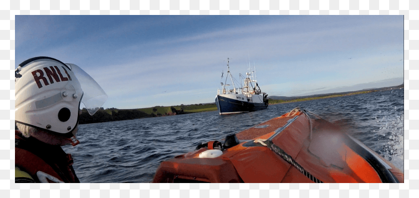 1435x621 Dunbar Ilb Arriving On Scene Where Fishing Boat Has Fishing Trawler, Helmet, Clothing, Apparel HD PNG Download