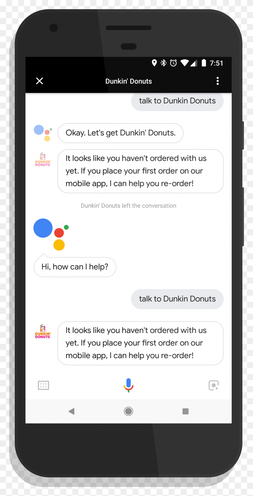 1644x3339 Descargar Png Dunkin Donuts In Google Assistant Workplace Bots, Texto, Teléfono Móvil, Teléfono Hd Png
