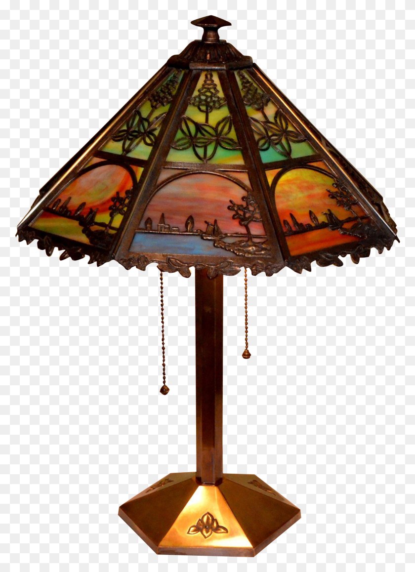 1301x1832 Early Bradley And Hubbard Slag Glass Panel Lamp With Lampshade, Table Lamp HD PNG Download