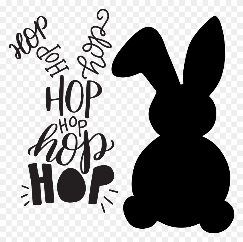 5761x5734 Easter Bunny Silhouette Graphic Library Stock, Text, Alphabet, Symbol HD PNG Download