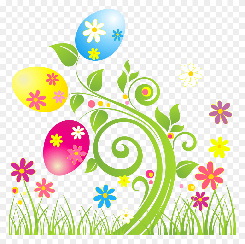 4978x4961 Easter Egg Decoration With Flowers Transparent Easter Clip Art, Graphics, Floral Design HD PNG Download