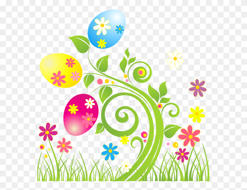 587x586 Easter Egg Decoration With Flowers Transparent Easter Clipart Transparent Background, Graphics, Floral Design HD PNG Download