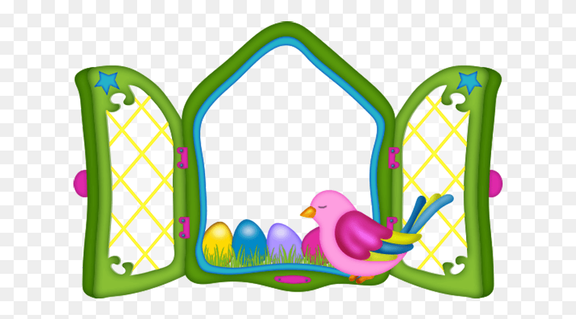 627x406 Easter Window With Eggs And Chicken Clipart Window Clipart, Graphics, Animal HD PNG Download