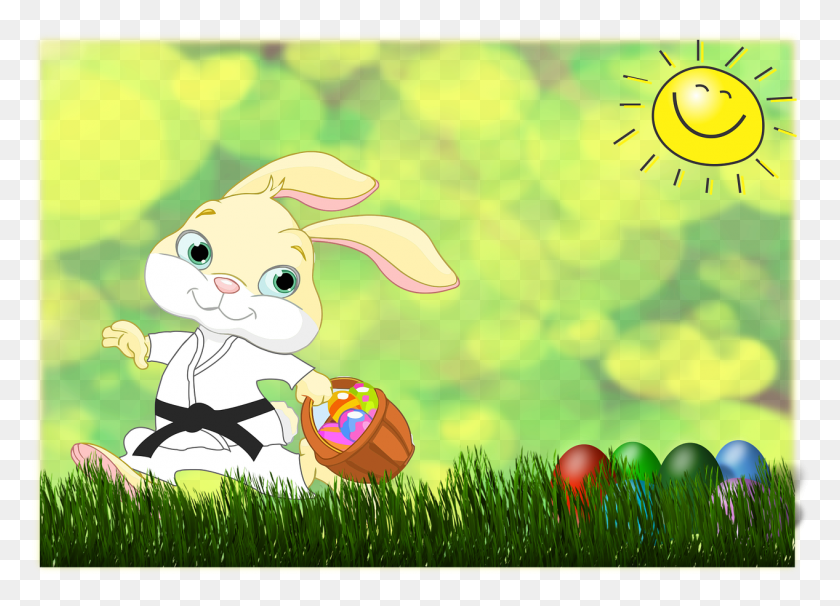 1267x888 Eastereaster Bunnyhappy Easterfree Vector Graphicsfree Wesoych Wielkanocnych Darmowa Grafika, Grass, Plant, Green HD PNG Download