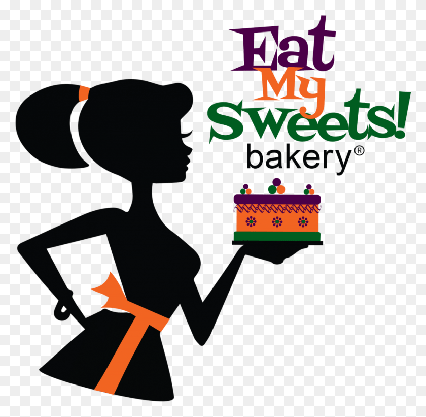 1170x1142 Descargar Png Eat My Sweets Bakery Logo Silueta Chica Con Cupcake, Verde, Cartel, Anuncio Hd Png