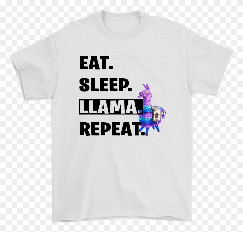 857x817 Eat Sleep Llama Repeat Fortnite White Men39s T Shirt Boss Kids T Shirt, Clothing, Apparel, T-shirt HD PNG Download