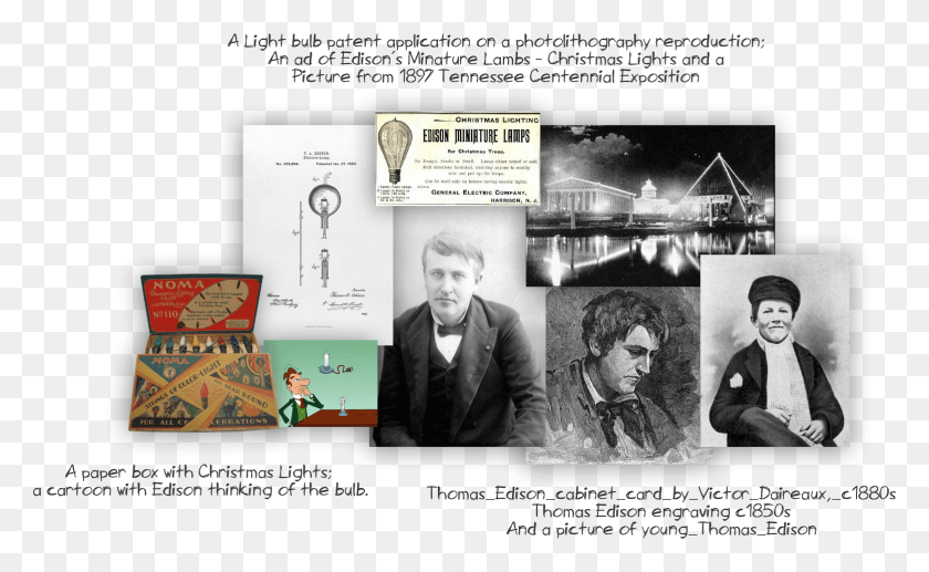 1558x913 Descargar Png Edison Luces De Navidad Thomas Edison Luces De Navidad, Collage, Cartel, Publicidad Hd Png