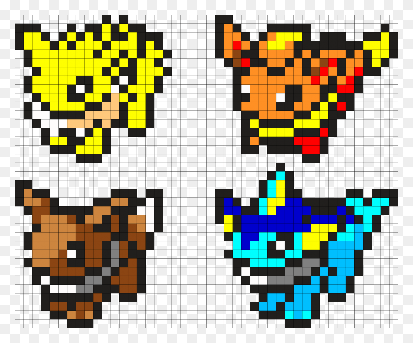 925x757 Eevee Evolutions Gen 1 Perler Bead Pattern Bead Sprite Pokemon Pixel Art Eevee, Pac Man HD PNG Download
