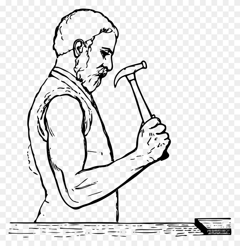 2342x2400 Elbow Position For Hammering Icons Man Hammering Clipart Black And White, Gray, World Of Warcraft HD PNG Download