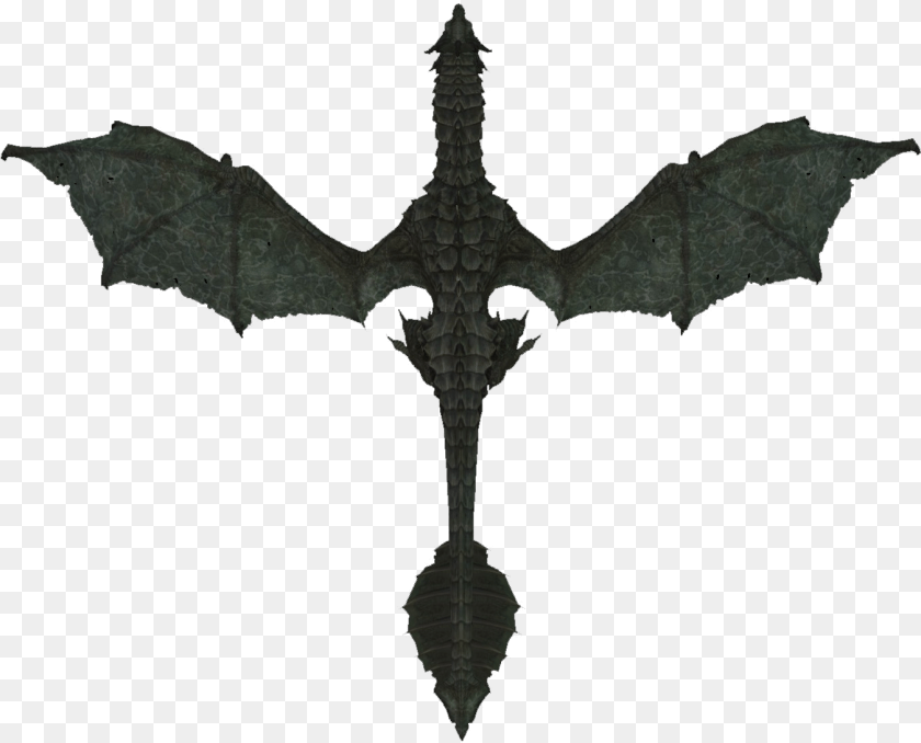 1351x1091 Elder Scrolls Skyrim Dragon Top View, Weapon, Cross, Symbol, Blade PNG