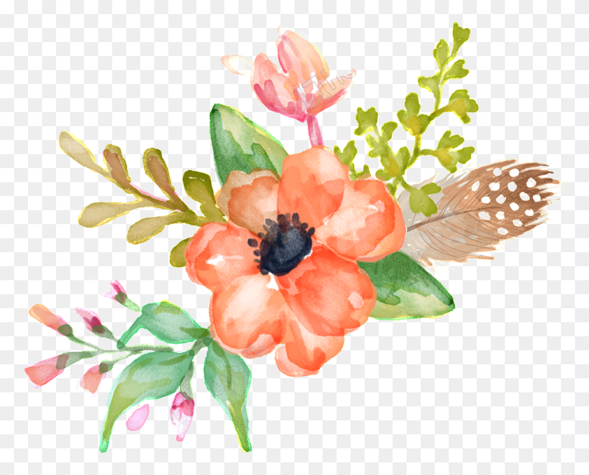 1016x806 Elegant Flower Decoration Free Vector Painted Flowers, Plant, Graphics Descargar Hd Png