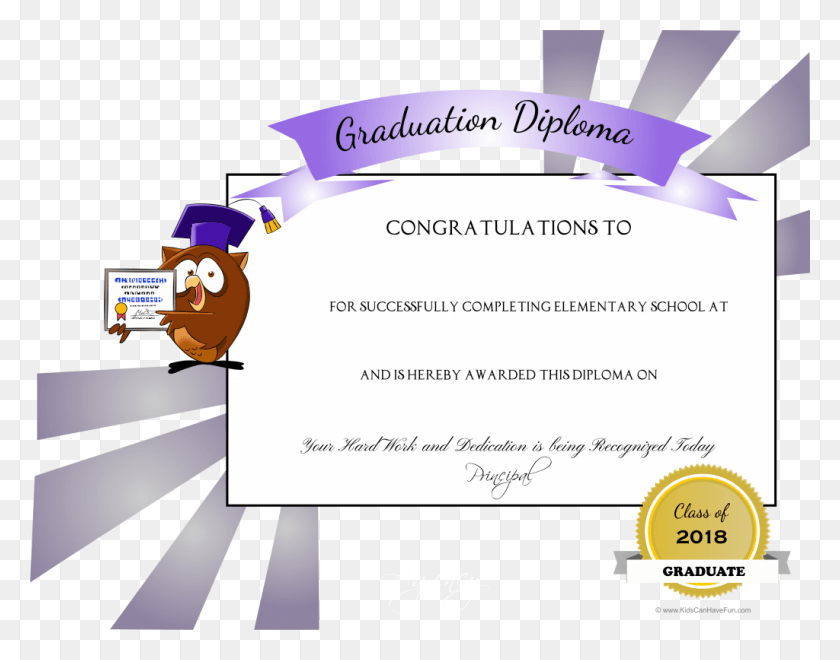 1024x789 Diploma De Graduación De Escuela Primaria Con Búho Llevando Ceremonia De Graduación, Texto, Documento, Volante Hd Png