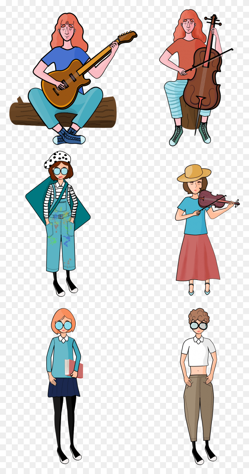 952x1880 Elementi Decorativi Freschi Ragazze D39arte E Psd Cartoon, Person, Human, Guitar HD PNG Download