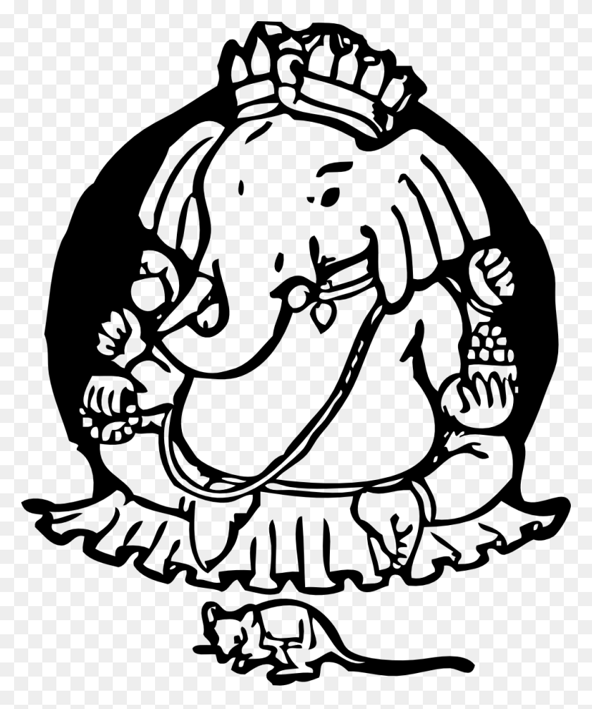 999x1212 Elephant And Mouse Black White Line Art 999px 160 Ganesh Chaturthi 2018 Kannada, Stencil, Text, Label HD PNG Download