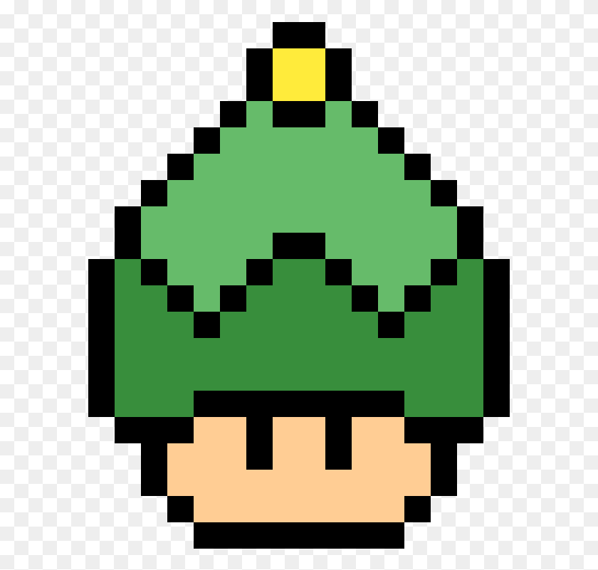 593x741 Elf Mushroom Mario Christmas Pixel Art, Green, Symbol, Pac Man HD PNG Download