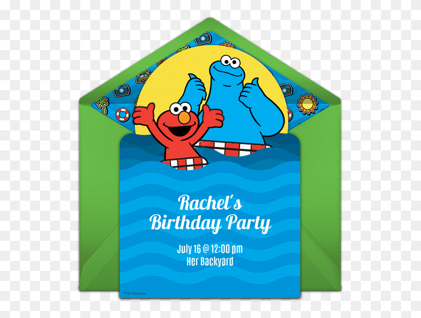 535x574 Descargar Png Elmo Amp Cookie Monster Pool Party Online Invitaciones Elmo Pool Party Invitaciones, Cartel, Anuncio, Flyer Hd Png