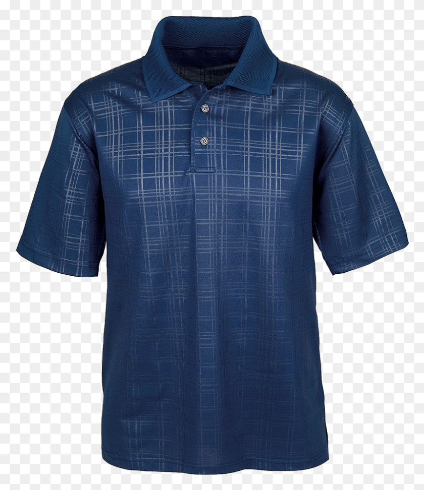 799x935 Embossed Plaid Pattern Moisture Wicking Polo Navy, Clothing, Apparel, Shirt HD PNG Download