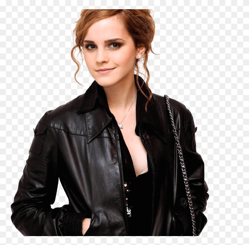 772x765 Emma Watson To Star In Disney39s Beauty And The Beast Emma Watson Wearing Leather Jacket, Clothing, Apparel, Coat HD PNG Download