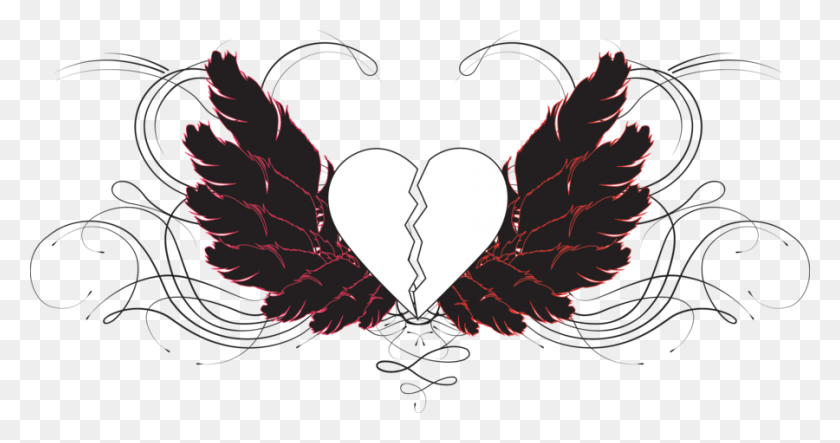 900x442 Emo Heart Drawing Realistic Emo Broken Heart Drawings, Ornament, Pattern, Fractal HD PNG Download