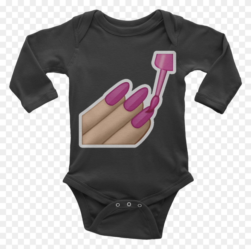 920x913 Emoji Baby Long Sleeve One Piece Nail Polish Just Black My Uncle Onesies, Clothing, Apparel, Hand HD PNG Download