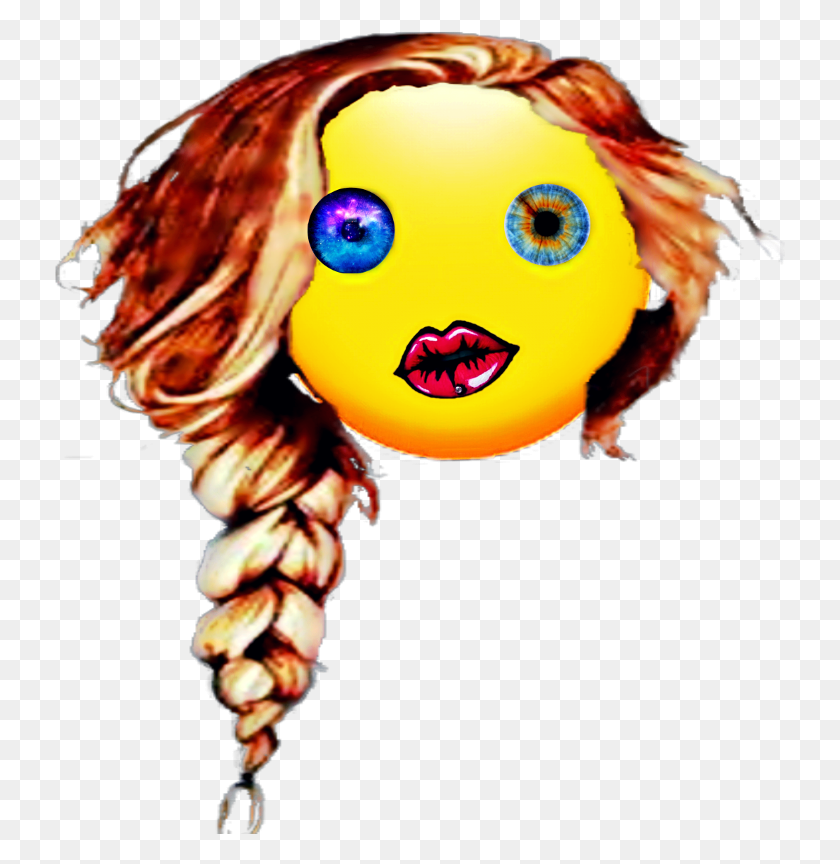 731x804 Emoji Eyes Lips Hair Sticker By Jamilahhansen Cartoon, Toy, Braid, Face HD PNG Download