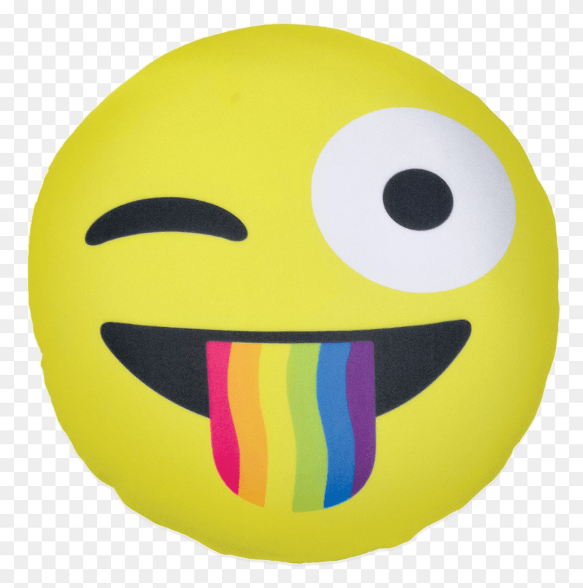 1188x1199 Emoji Smile Pillow Emoticon Sticker Emoji With Rainbow Tongue, Symbol, Logo, Trademark HD PNG Download