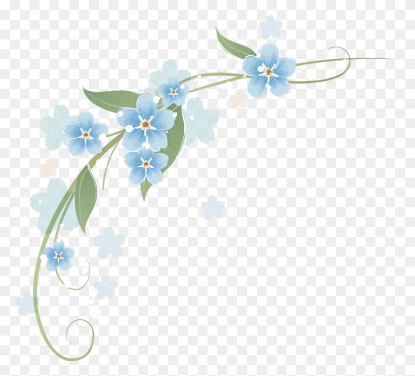 800x720 Descargar Png Flores Encantadas Borde Molduras Flores Azuis, Gráficos, Diseño Floral Hd Png